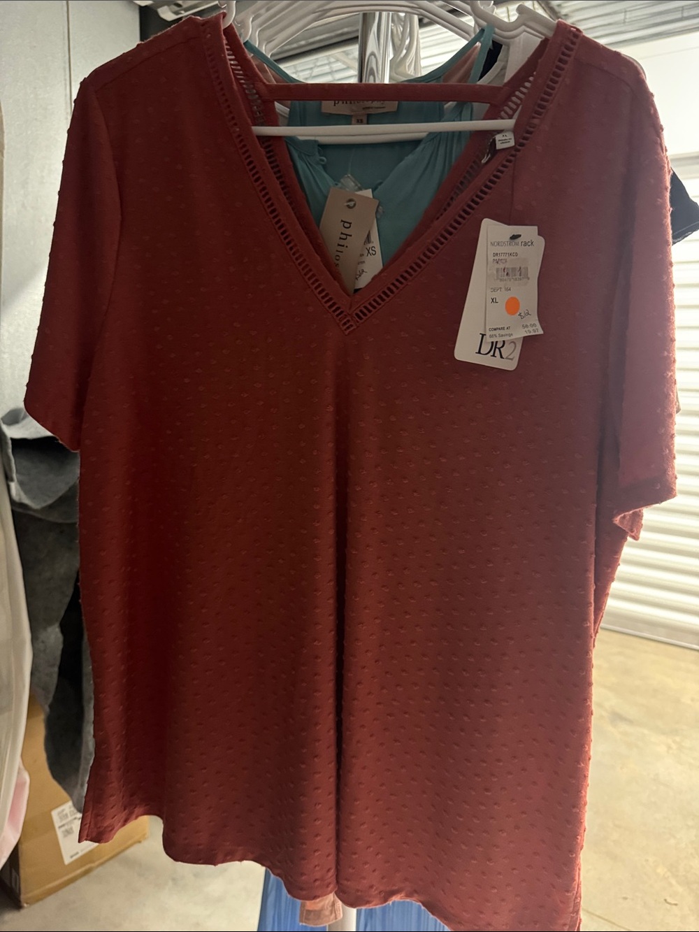 R2 Brick Red Short Sleeve V-Neck Top